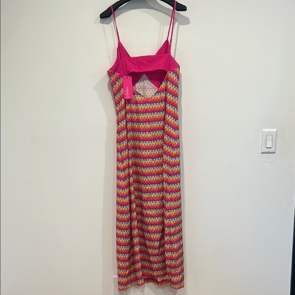 Terez Colorful daiquiri crochet and pink color block Striped Maxi Dress XL NEW - Picture 7 of 7